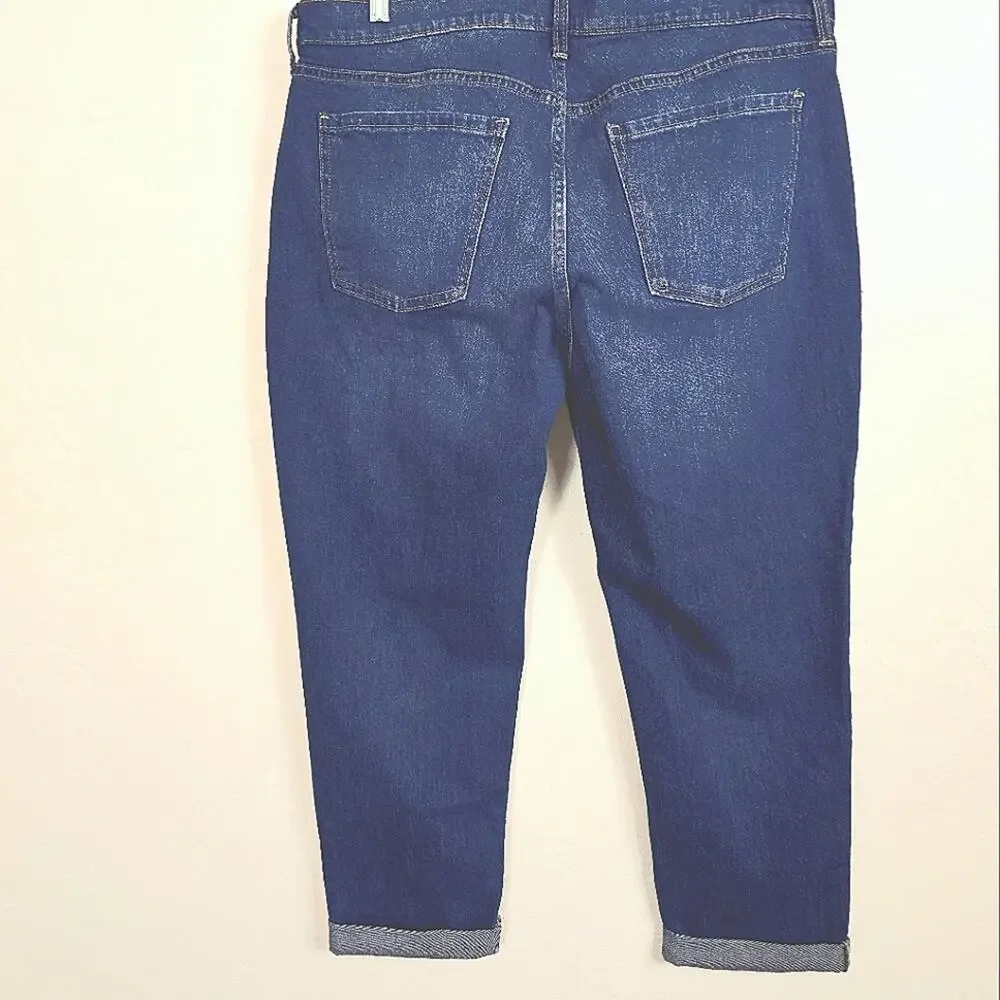 Old Navy WOW Mid Rise Boyfriend Jeans 14 Cuffed Dark Wash Casual Denim Pants